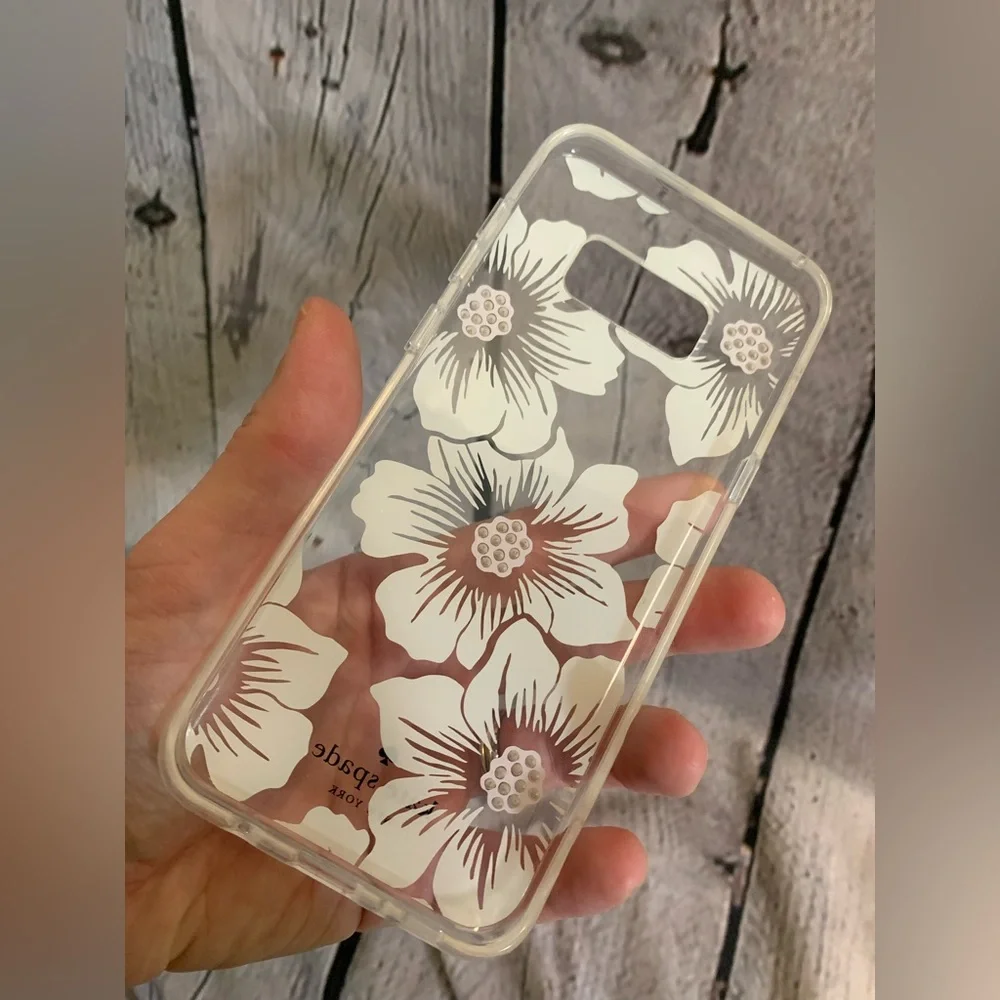 5/$20 Kate Spade Samsung Galaxy S8+ Cover Case Hollyhock Floral Clear White Gems